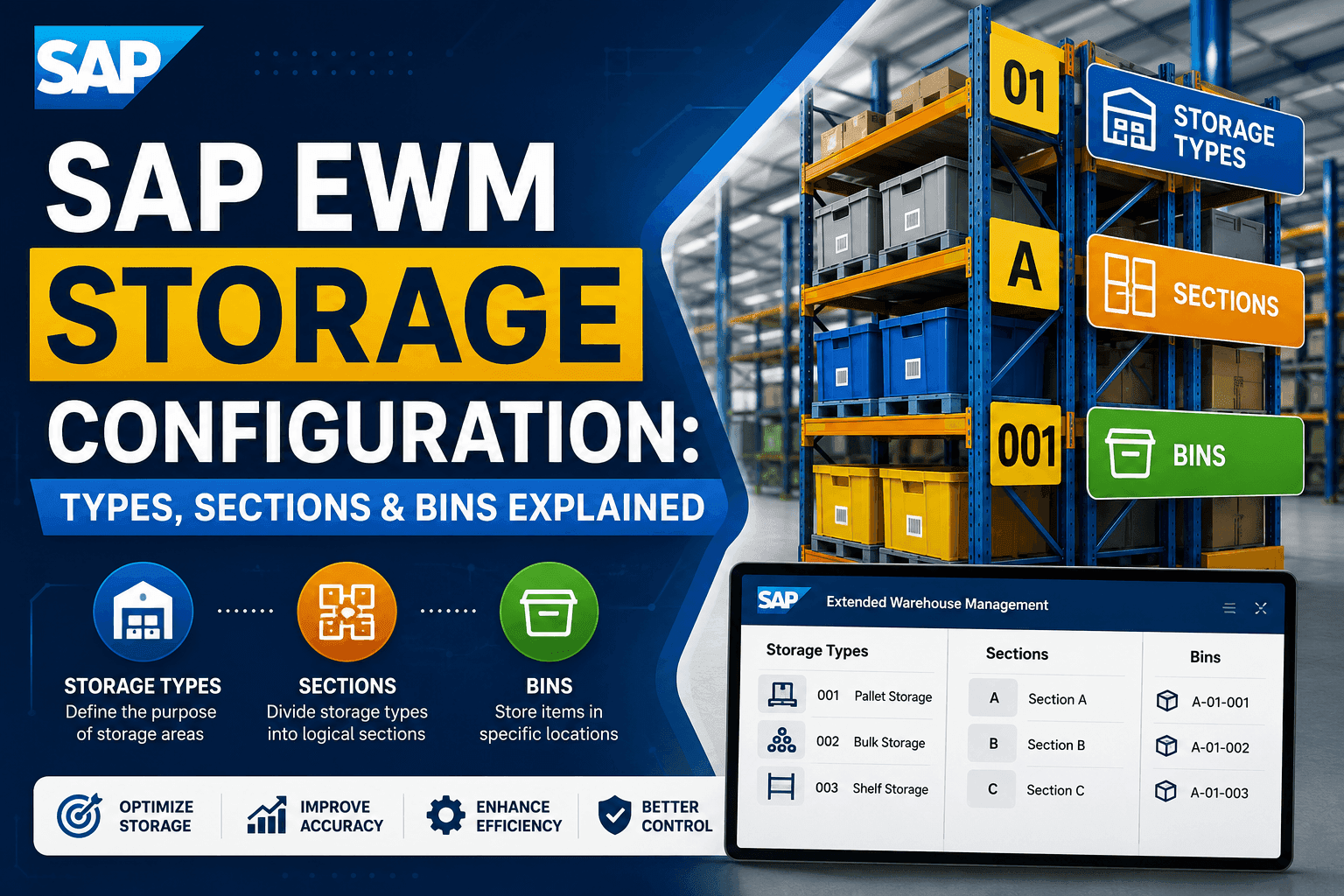 SAP EWM Storage Configuration: Types, Sections & Bins Explained