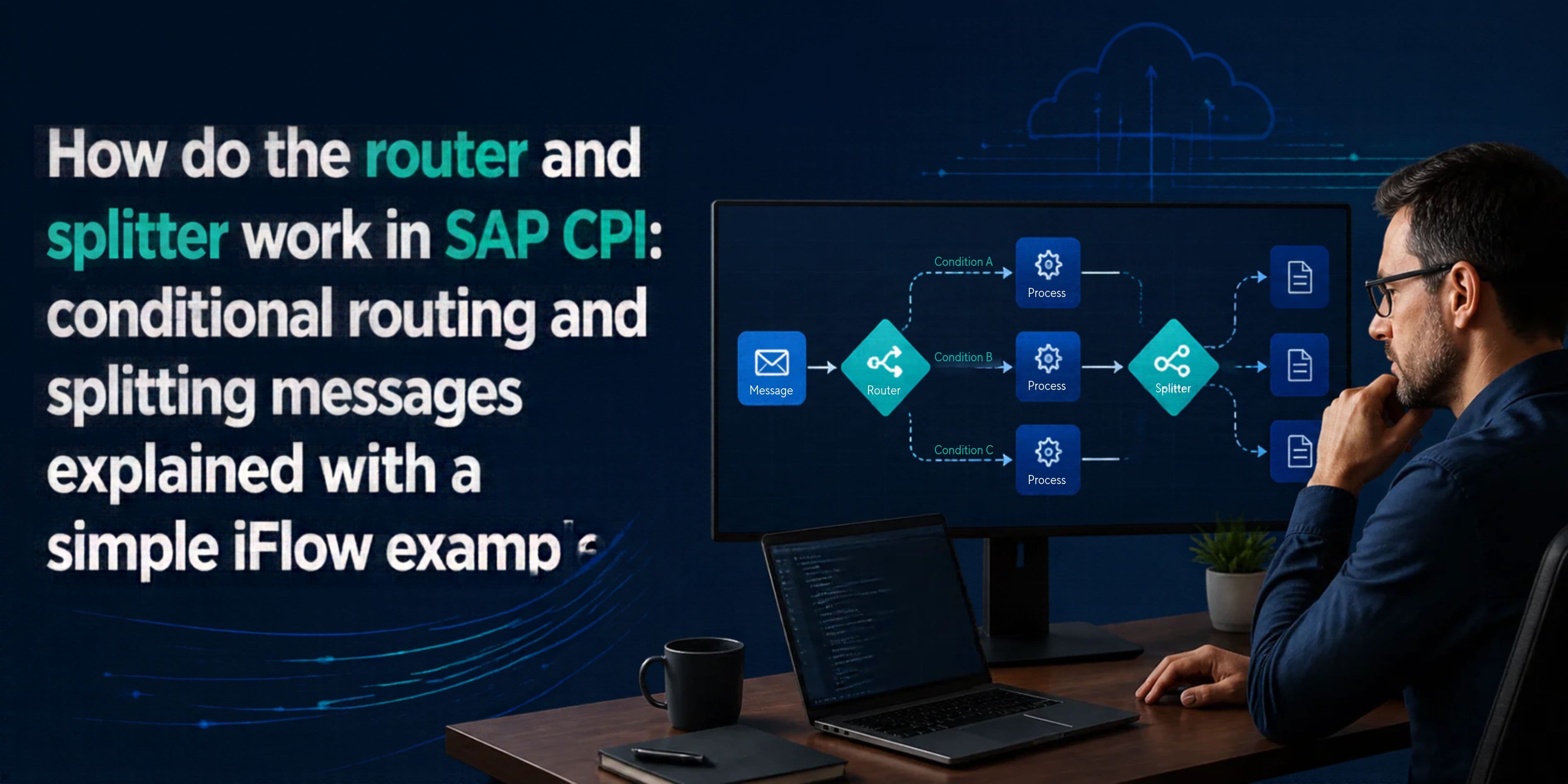 How do the router and splitter work in SAP CPI: conditional routing and splitting messages explained with a simple iFlow example?
